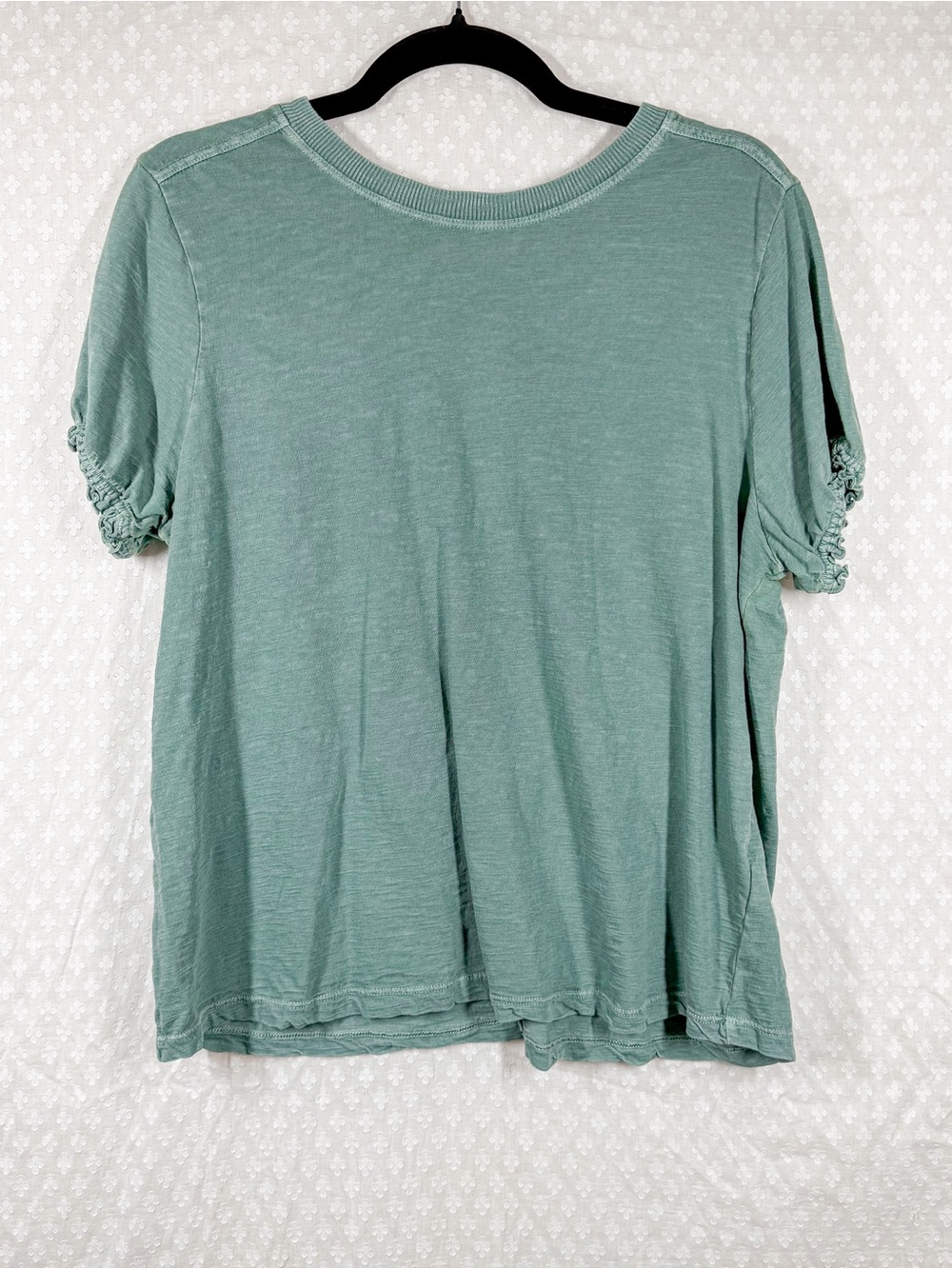 Anthropologie Pilcro Teal Blue The Bennie Short Ruched Sleeve Cotton Top